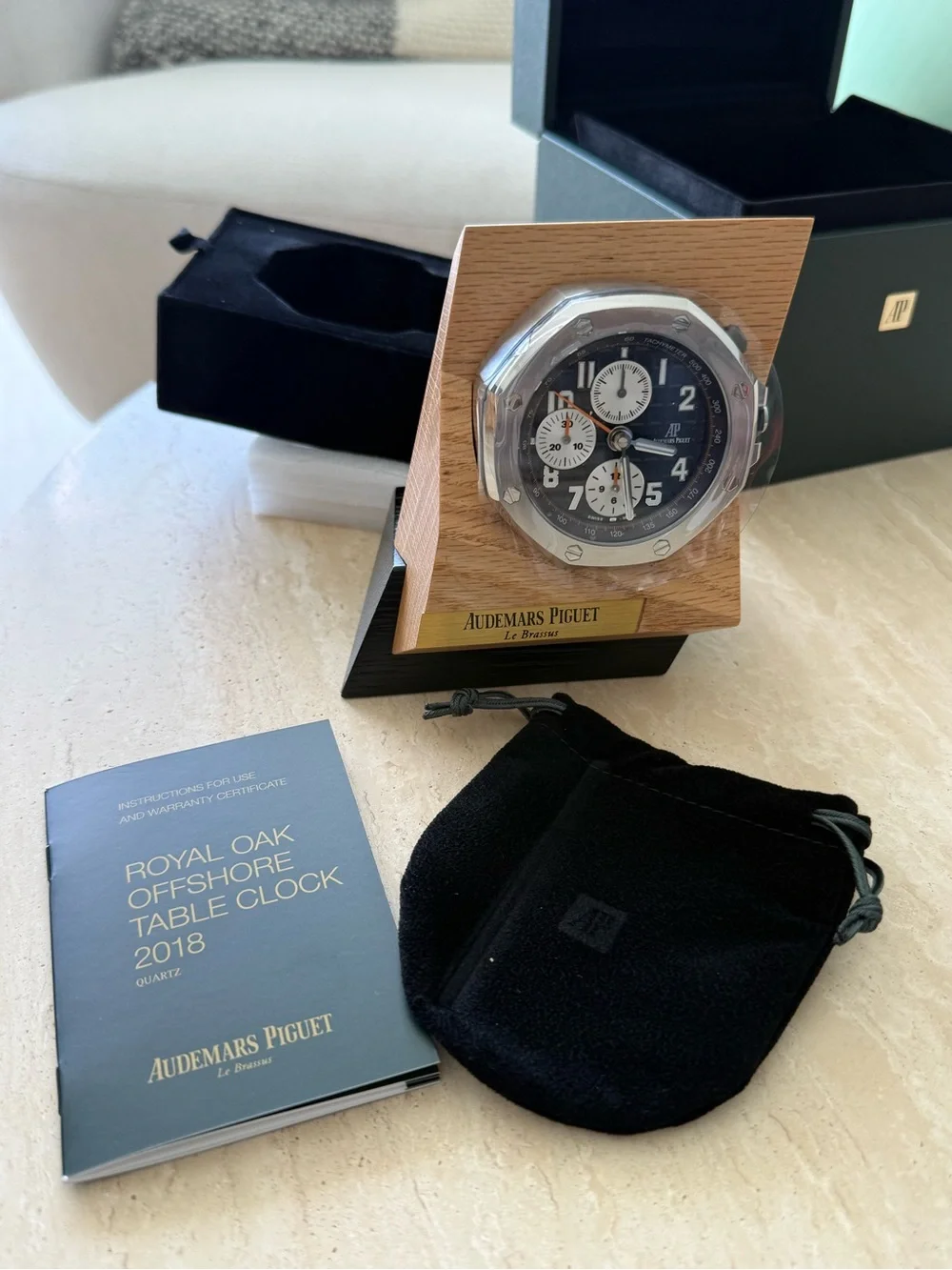 Audemars Piguet Silver and Black Dial Chronograph Desk Clock
